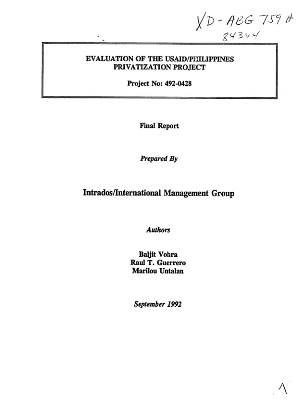 Evaluation of the USAID/Philippines privatization project : final report
