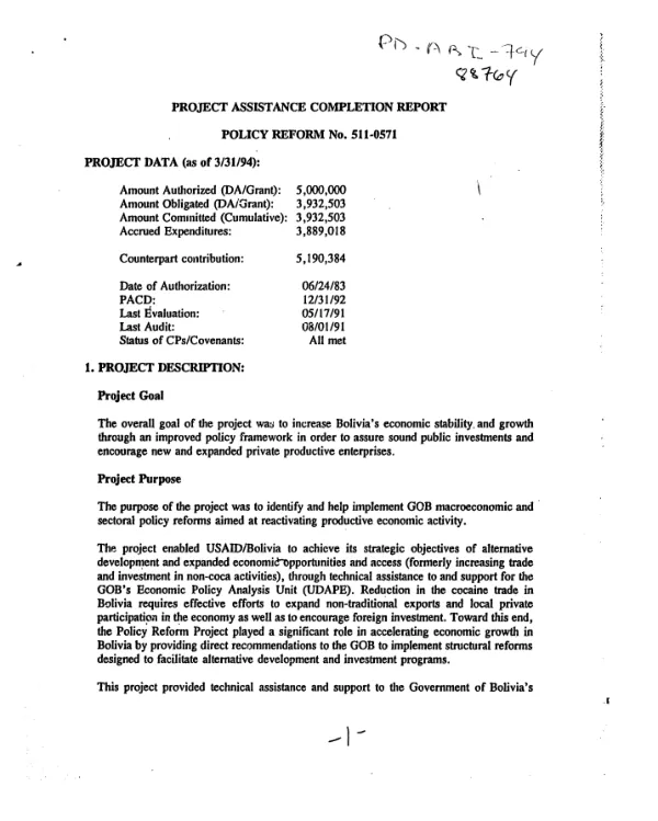 Project assistance completion report : policy reform no. 511-0571