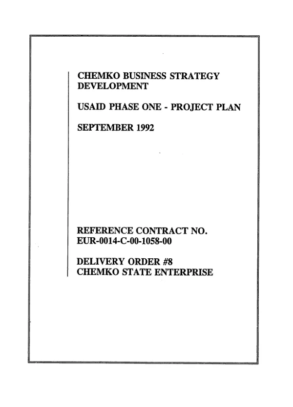 Chemko business strategy development : USAID phase one - project plan