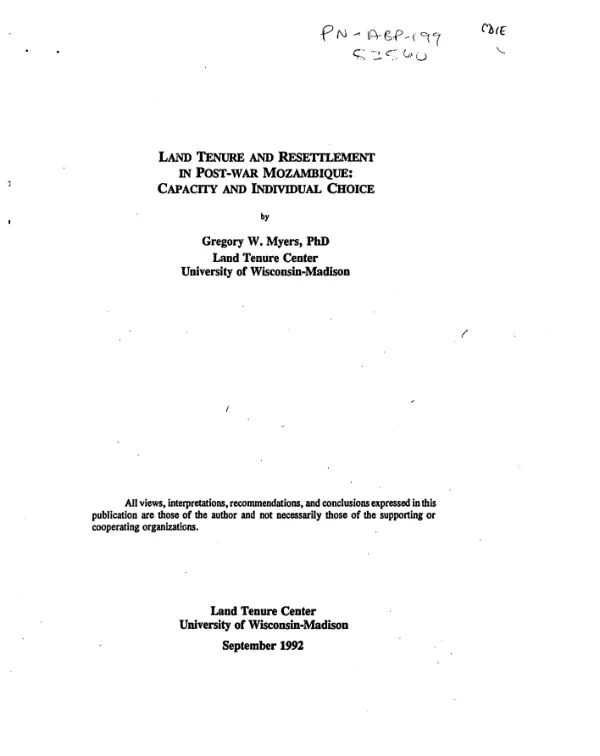 Land tenure and resettlement in post-war Mozambique : capacity and individual choice
