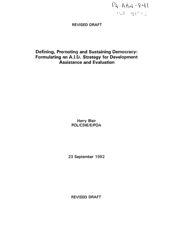 Defining, promoting and sustaining democracy : formulating an AID strategy for development assistance and evaluation