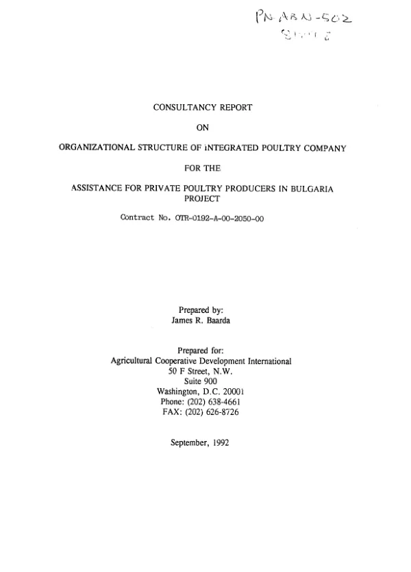 Consultancy report on organizational structure of integrated poultry company for the assistance for private poultry producers in Bulgaria project