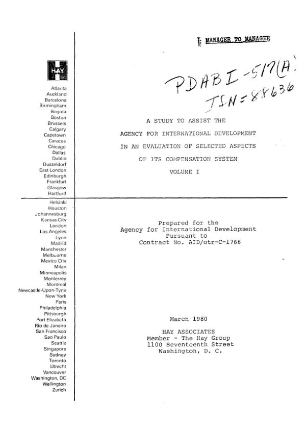 Study to assist the Agency for International Development in an evaluation of selected aspects of its compensation system, volumes 1-2
