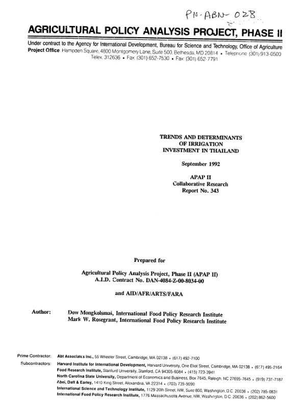 Trends and determinants of irrigation investment in Thailand