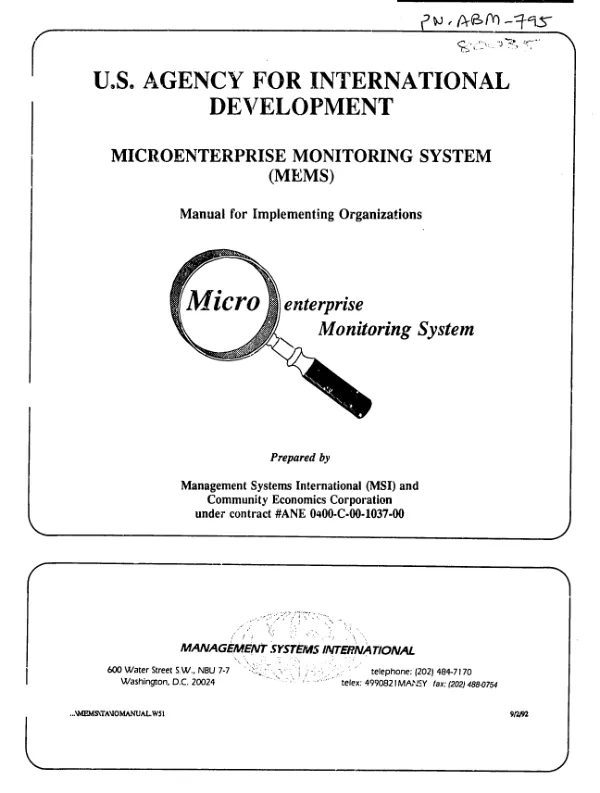 Microenterprise monitoring system (MEMS) : manual for implementing organizations