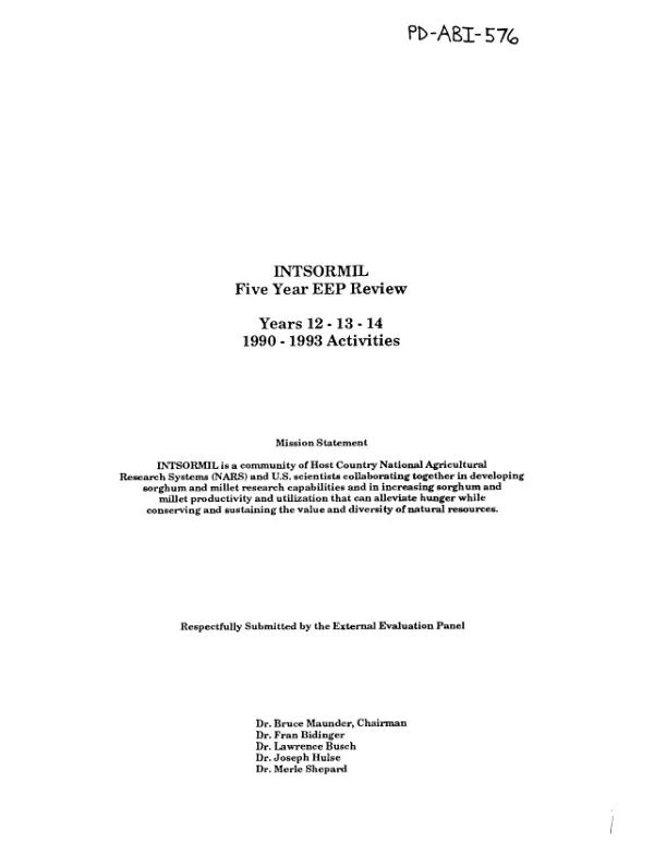 INTSORMIL five-year EEP [external evaluation panel] review : years 12-13-14, 1990-1993 activities