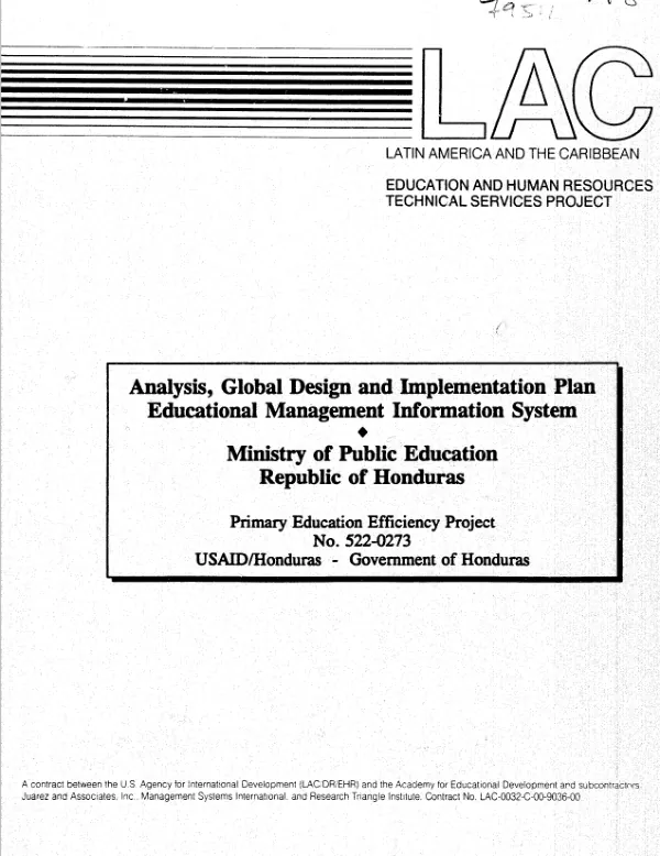 Analysis, global design and implementation plan : educational management information system