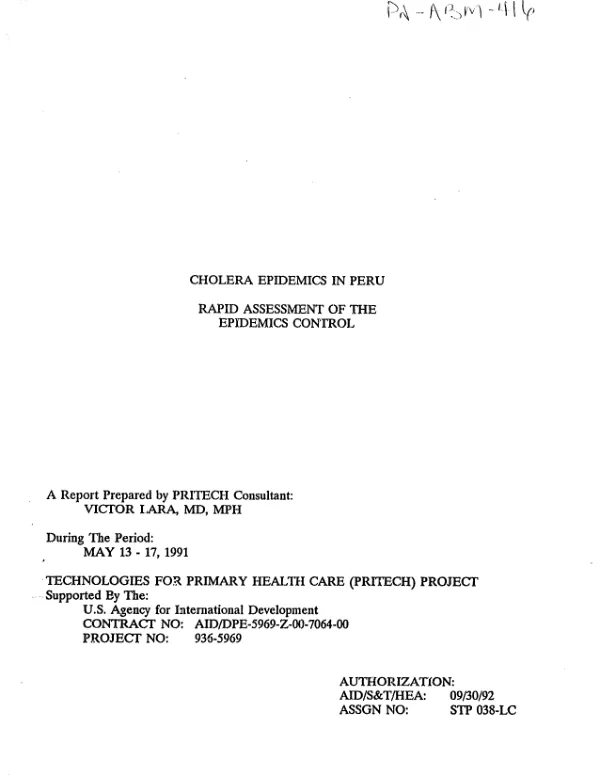 Cholera epidemics in Peru : rapid assessment of the epidemics control