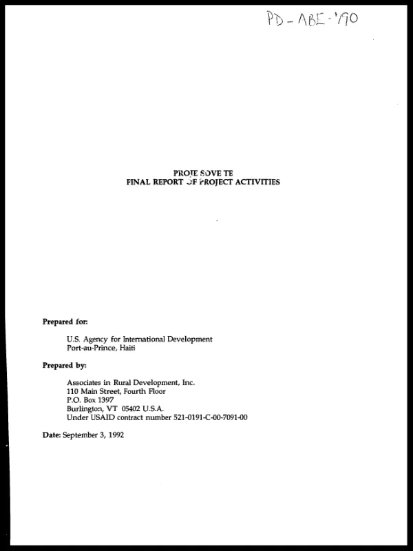 Proje Sove Te [Project Save the Soil] : final report of project activities