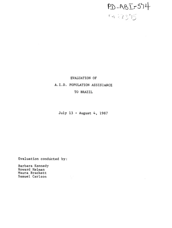 Evaluation of AID population assistance to Brazil -- July 13-August 4, 1987