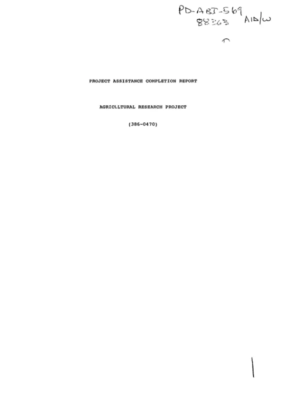 Project assistance completion report : agricultural research project (386-0470)
