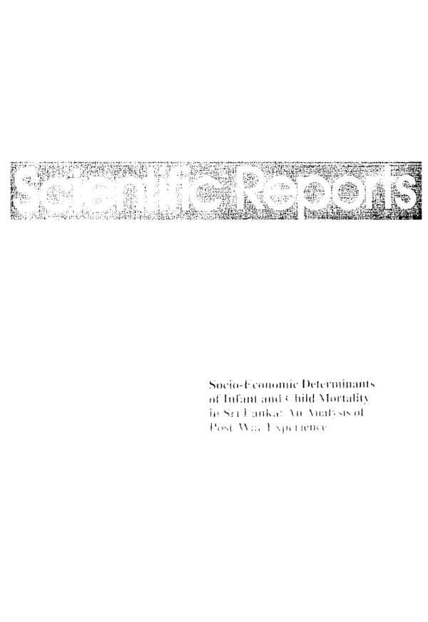 Socio-economic determinants of infant and child mortality in Sri Lanka : an analysis of post-war experience