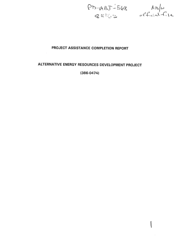 Project assistance completion report : alternative energy resources development project (386-0474)
