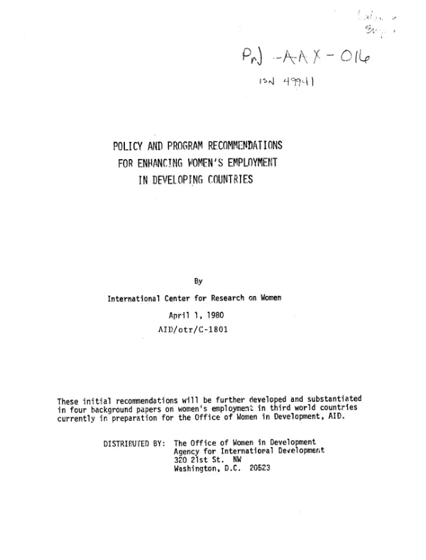 Policy and program recommendations for enhancing women"s employment in developing countries