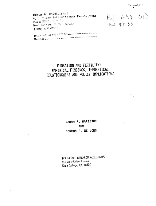 Migration and fertility : empirical findings, theoretical relationships and policy implications