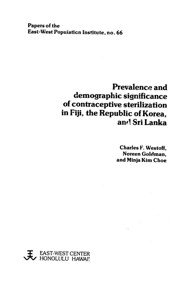 Prevalence and demographic significance of contraceptive sterilization in Fiji, the Republic of Korea, and Sri lanka