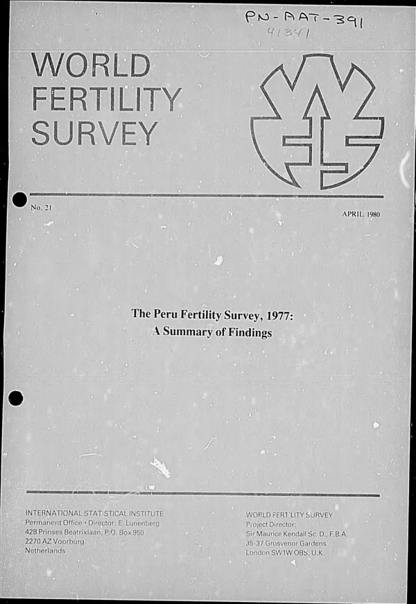 Peru fertility survey, 1977 : a summary of findings