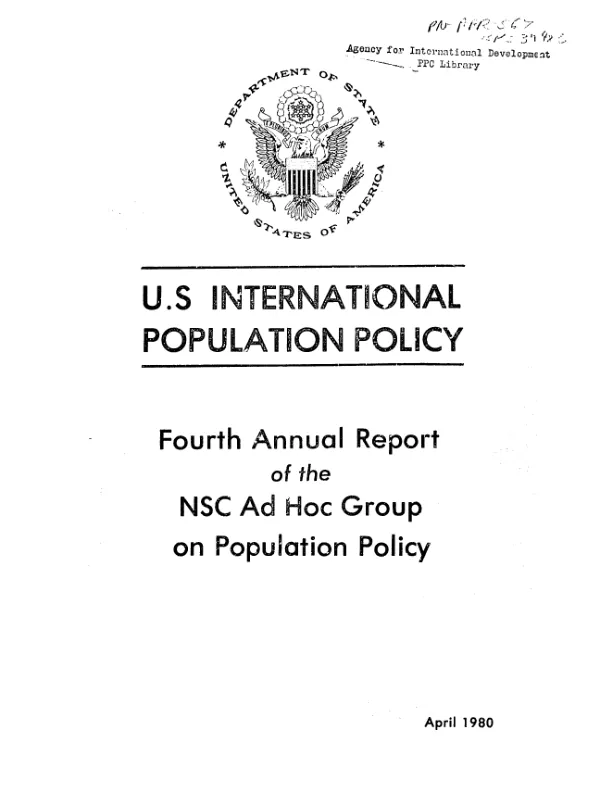 US international population policy : fourth annual report of the NSC ad hoc group on population policy