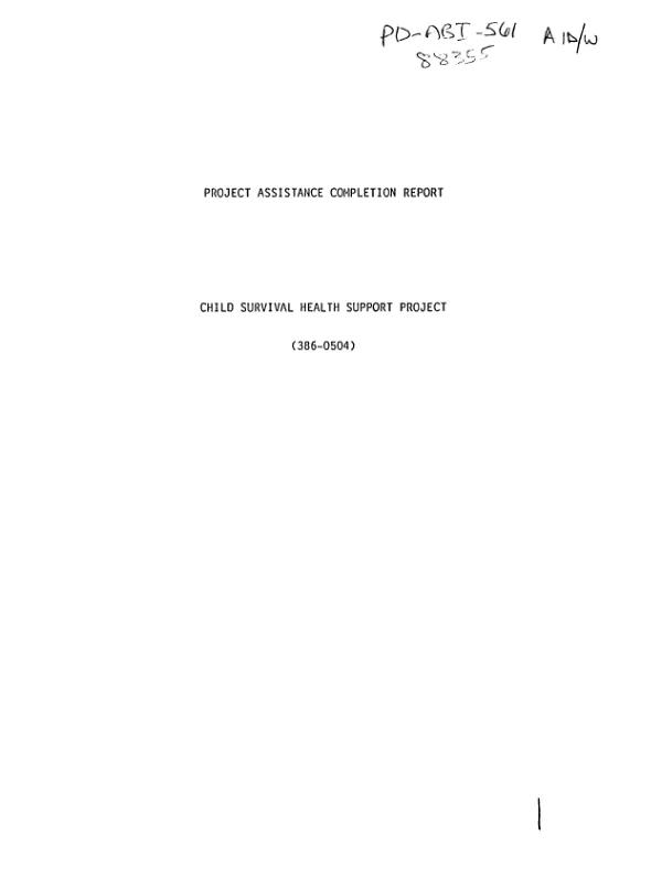 Project assistance completion report : child survival health support project (386-0504)