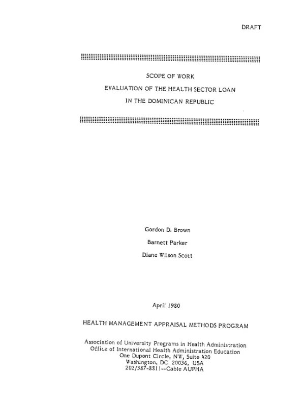 Scope of work evaluation of the health sector loan in the Dominican Republic