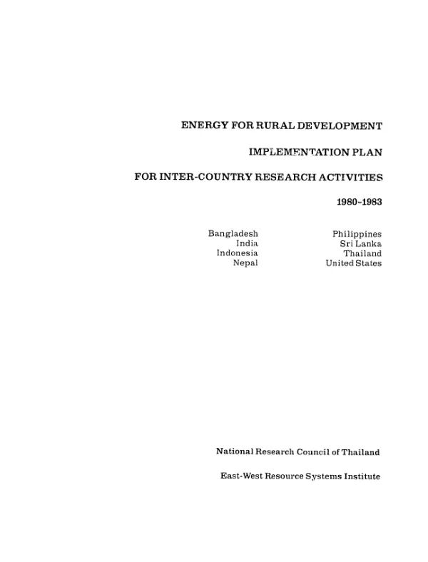 Energy for rural development implementation plan for inter-country research activities : 1980-1983