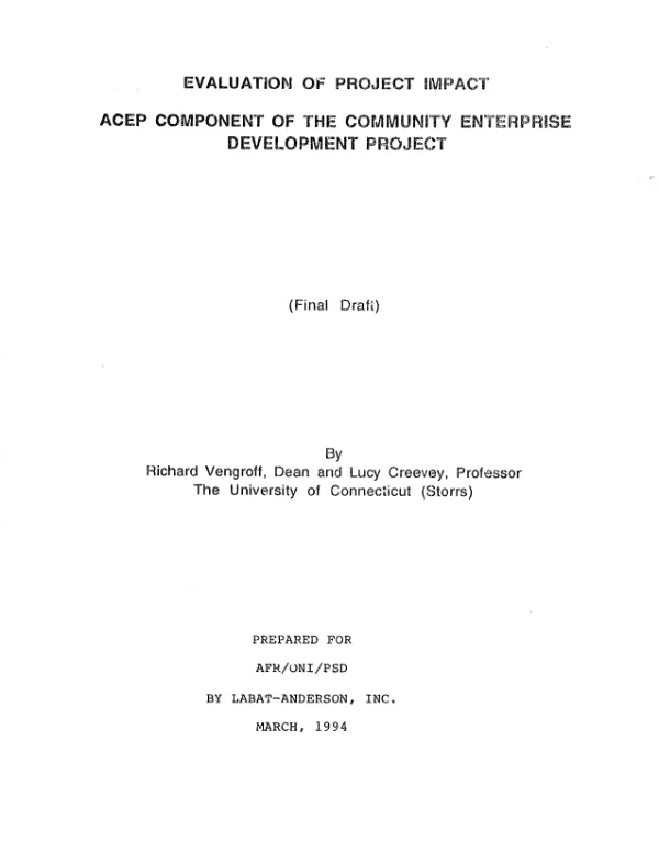 Evaluation of project impact : ACEP [Agence de Credit pour l'Enterprise Privee (Agency for Private Enterprise)] component of the community enterprise development project