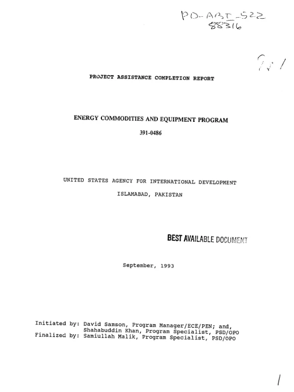 Project assistance completion report : energy commodities and equipment program -- 391-0486
