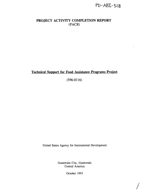 Project activity completion report (PACR) : technical support for food assistance programs project (596-0116)