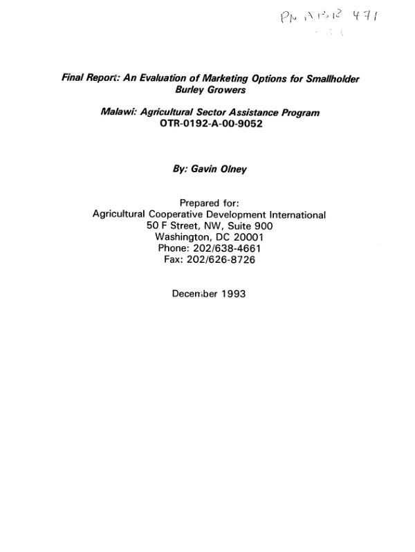 Final report : an evaluation of marketing options for smallholder burley growers