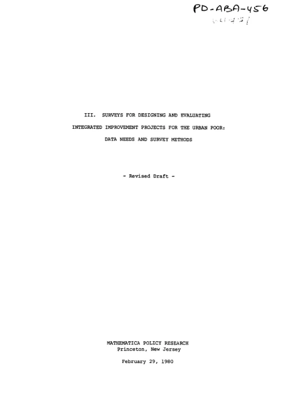 Surveys for designing and evaluating integrated improvement projects for the urban poor : data needs and survey methods