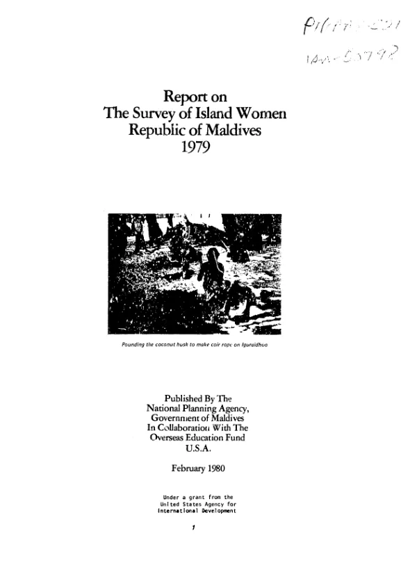 Report on the survey of island women, Republic of Maldives, 1979