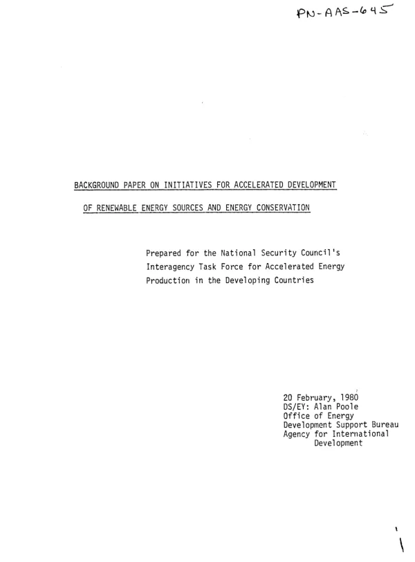 Background paper on initiatives for accelerated development of renewable energy sources and energy conservation