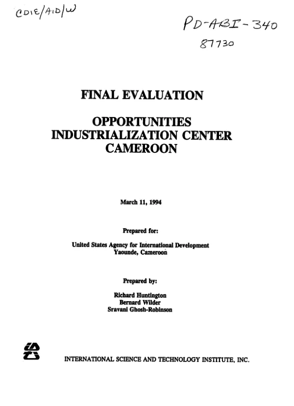 Final evaluation : Opportunities Industrialization Center, Cameroon