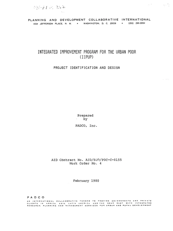 Integrated improvement program for the urban poor (IIPUP); project identification and design