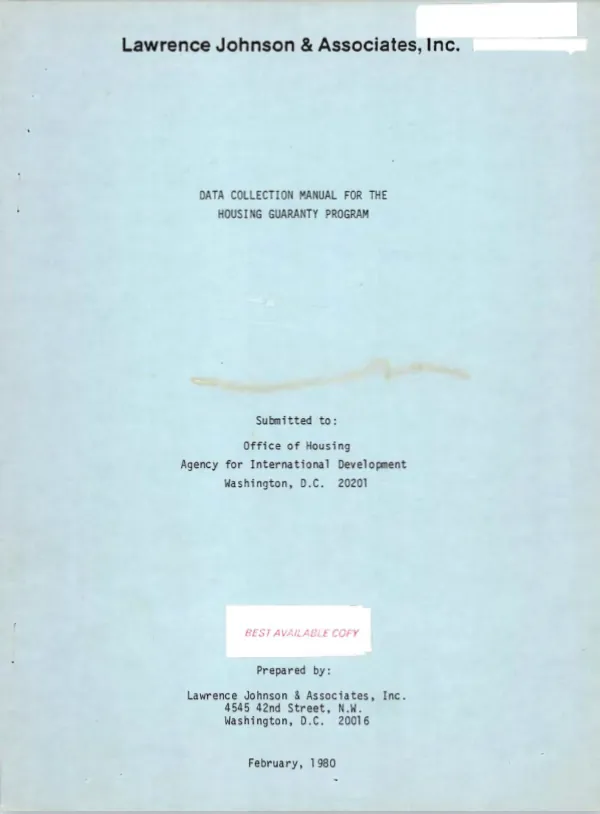 Data collection manual for the housing guaranty program