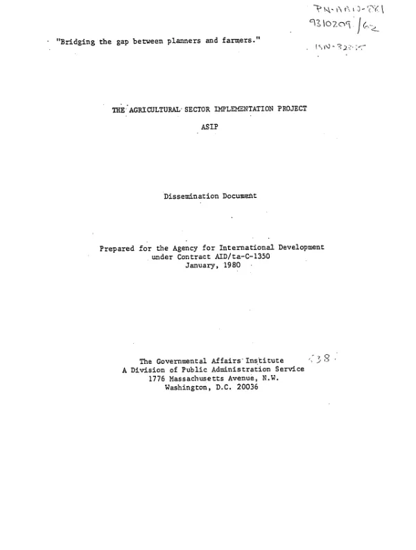 Agricultural sector implementation project (ASIP) : dissemination document