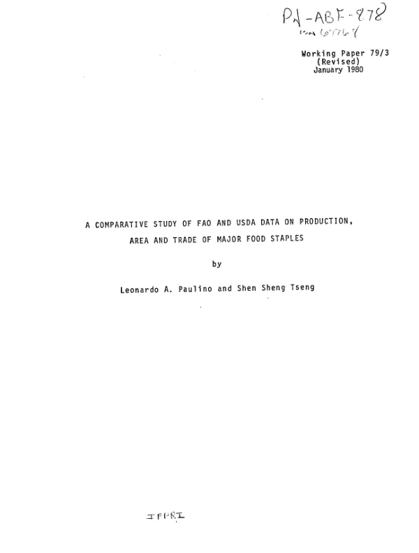 Comparative study of FAO and USDA data on production, area and trade of major food staples