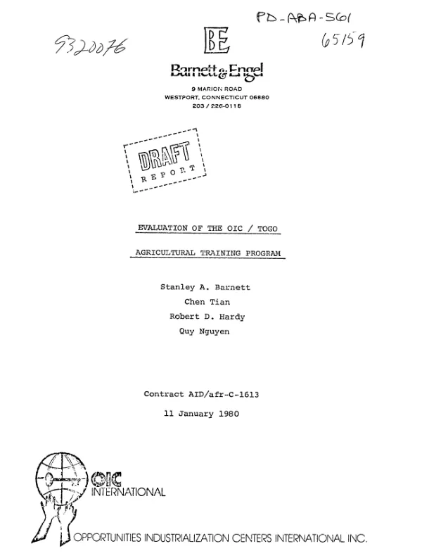 Evaluation of the OIC/Togo agricultural training program