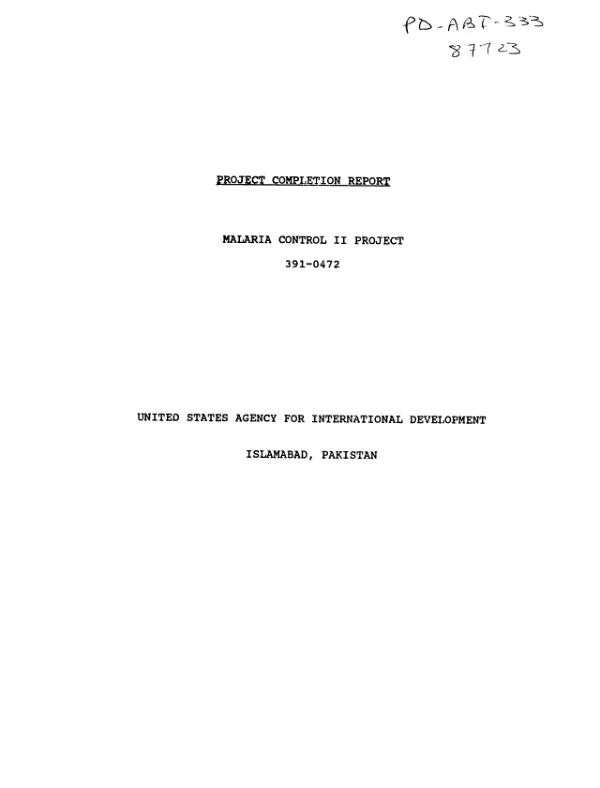 Project [assistance] completion report : malaria control II project (391-0472)