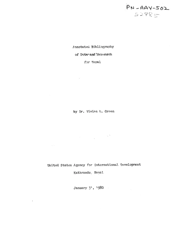 Annotated bibliography of data and research for Nepal