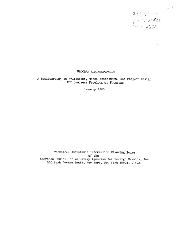 Program administration : a bibliography on evaluation, needs assessment, and project design for overseas development programs