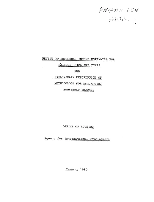 Review of household income estimates for Nairobi, Lima and Tunis and preliminary description of methodology for estimating household incomes