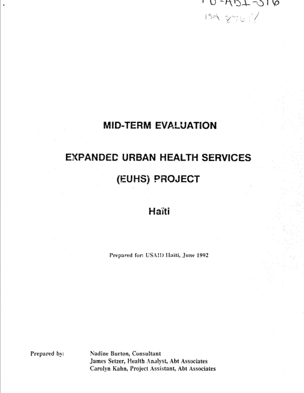 Mid-term evaluation : expanded urban health services (EUHS) project, Haiti