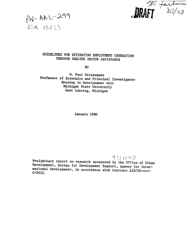 Guidelines for estimating employment generation through shelter sector assistance