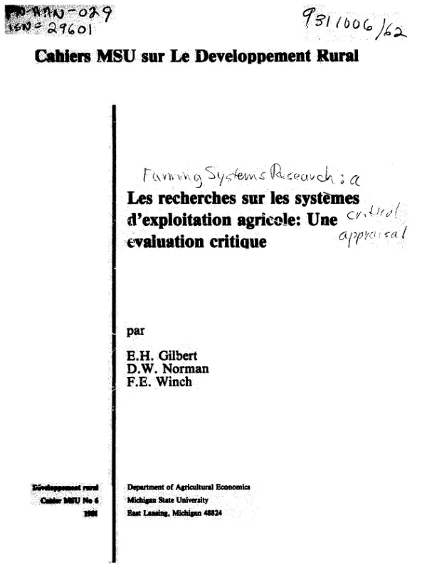 Recherches sur les systemes d"exploitation agricole : une evaluation critique