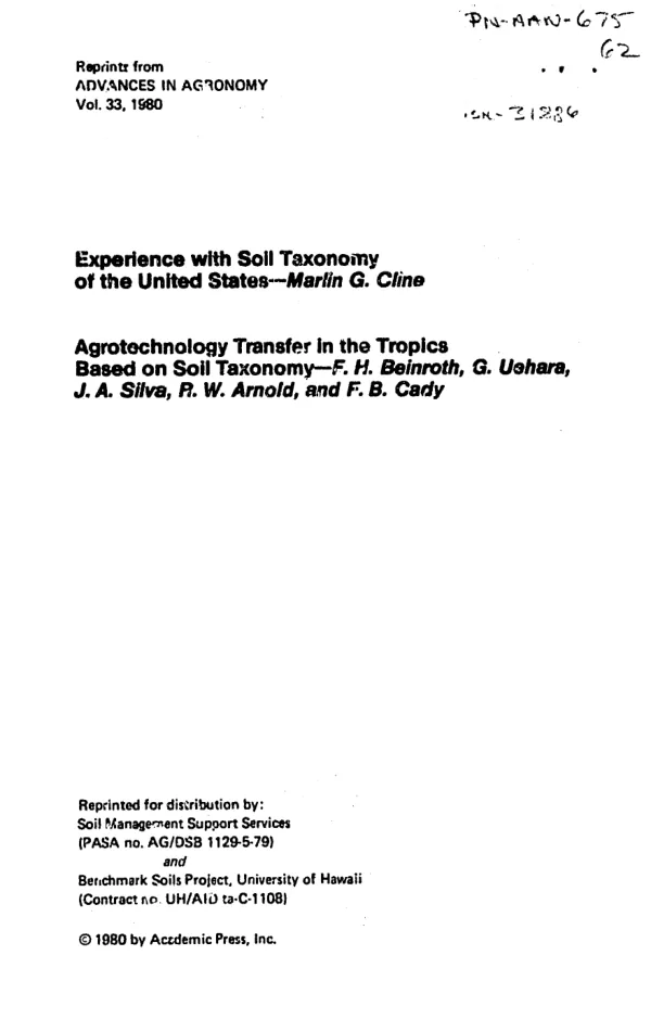 Experience with soil taxonomy of the United States; agrotechnology transfer in the tropics based on soil taxonomy