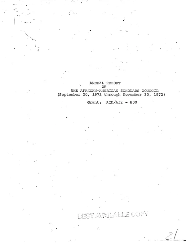 ANNUAL REPORT OF THE AFRICAN - AMERICAN SCHOLARS COUNCIL