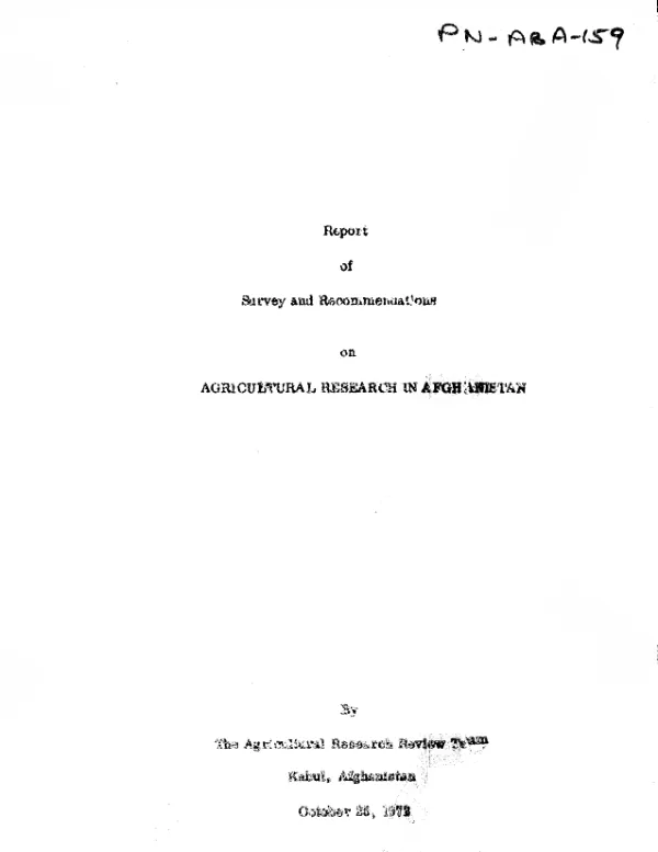 Report of survey and recommendations on agricultural research in Afghanistan