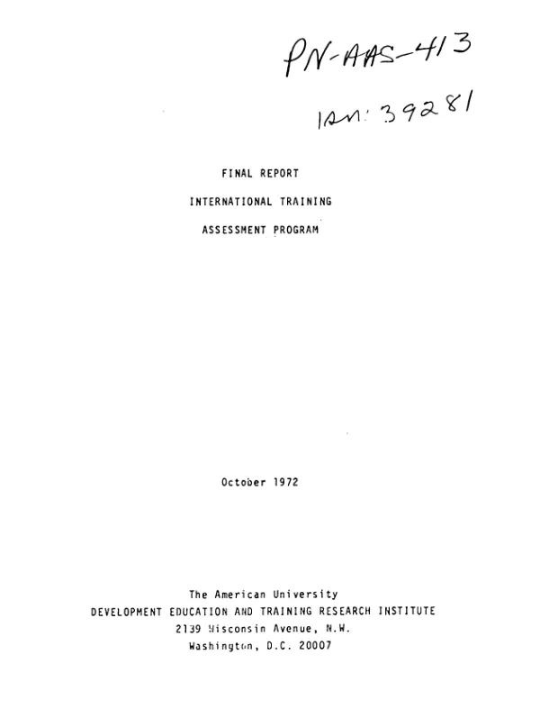 Final report : international training assessment program