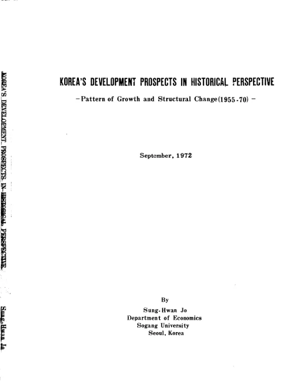 Korea"s development prospects in historical perspective : pattern of growth and structural change (1955-70)